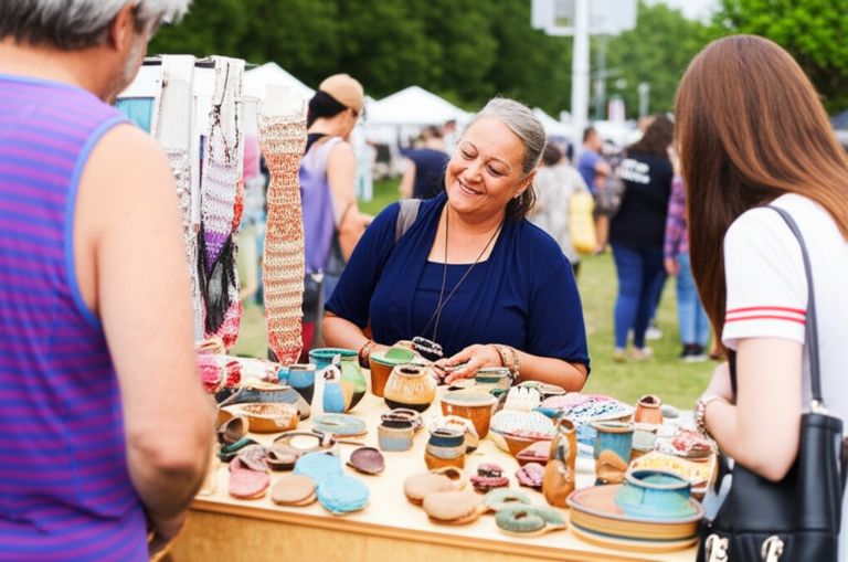 Apoio ao Artesanato Local Artesã local vendendo seus produtos em feira ao ar livre